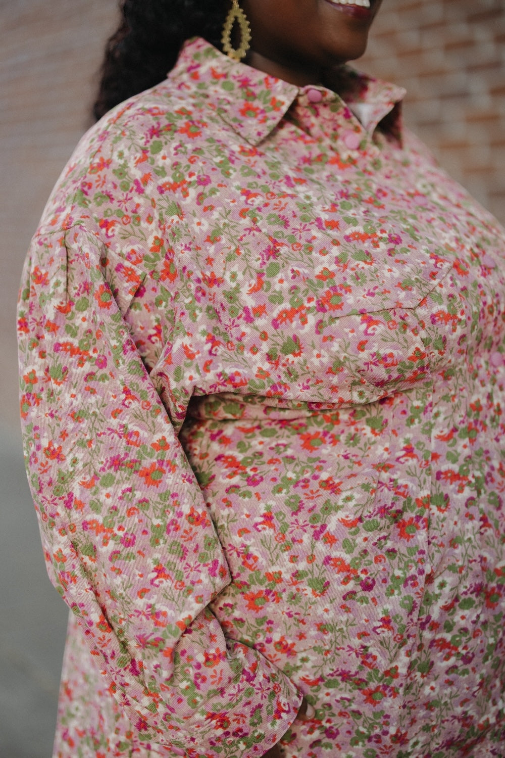 Emily Floral Corduroy Tucked Waist Dress