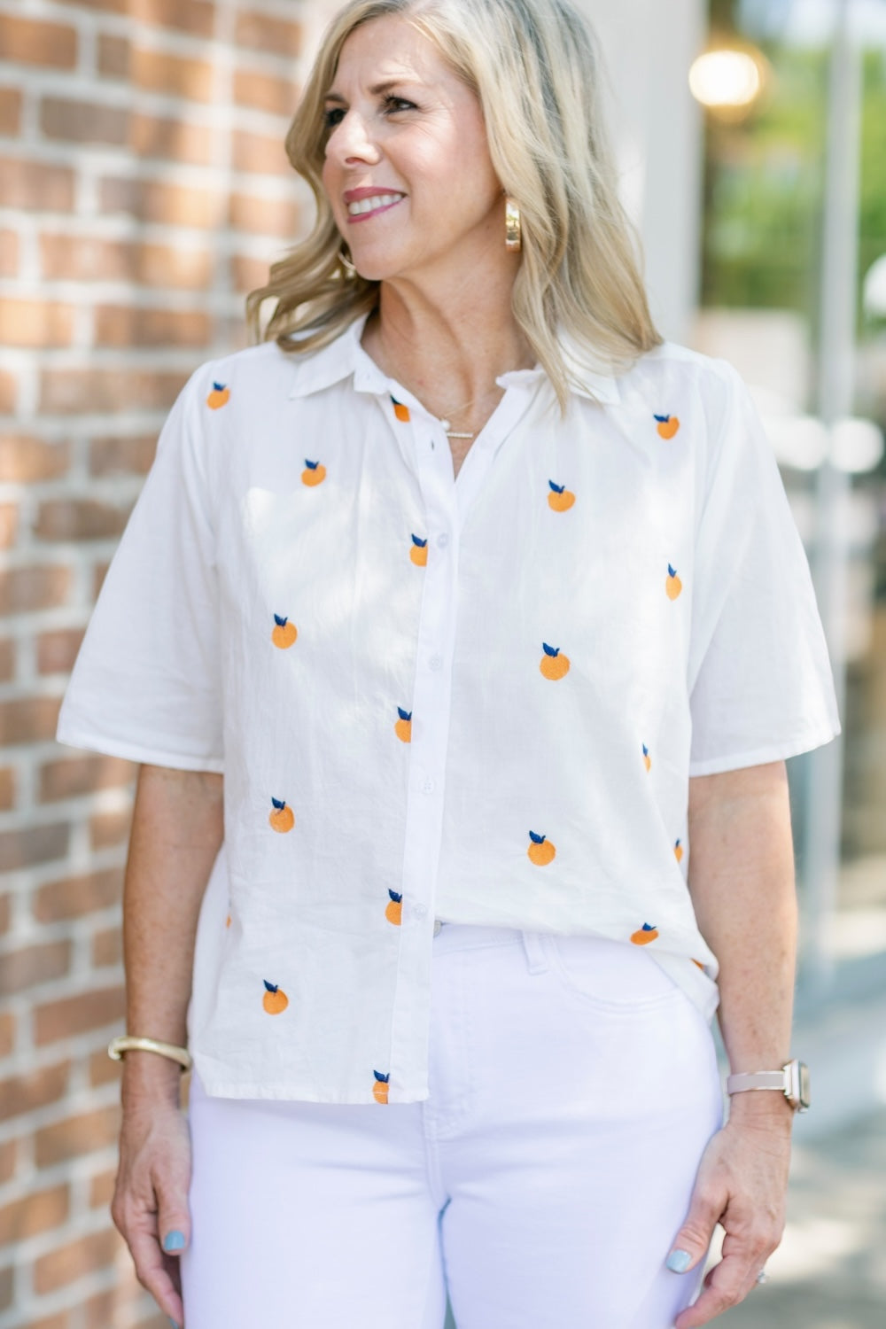 Orange Print Short Sleeve Top (XS-XL)