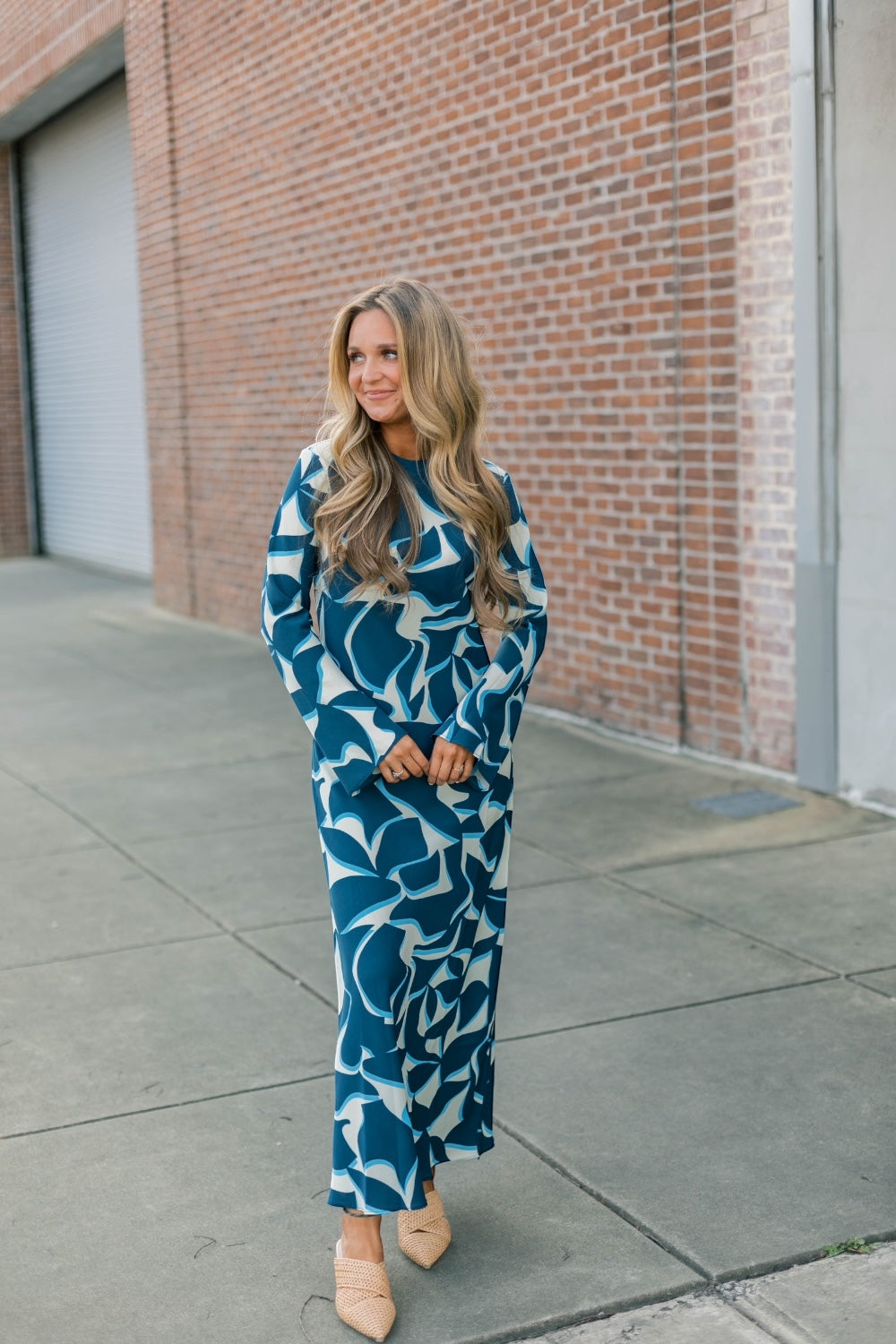 Giovanna Bias Blue Geometric Midi Dress