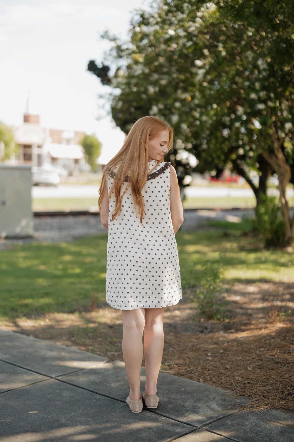 Gracie Cream Polka Dot Sleeveless Collar Dress