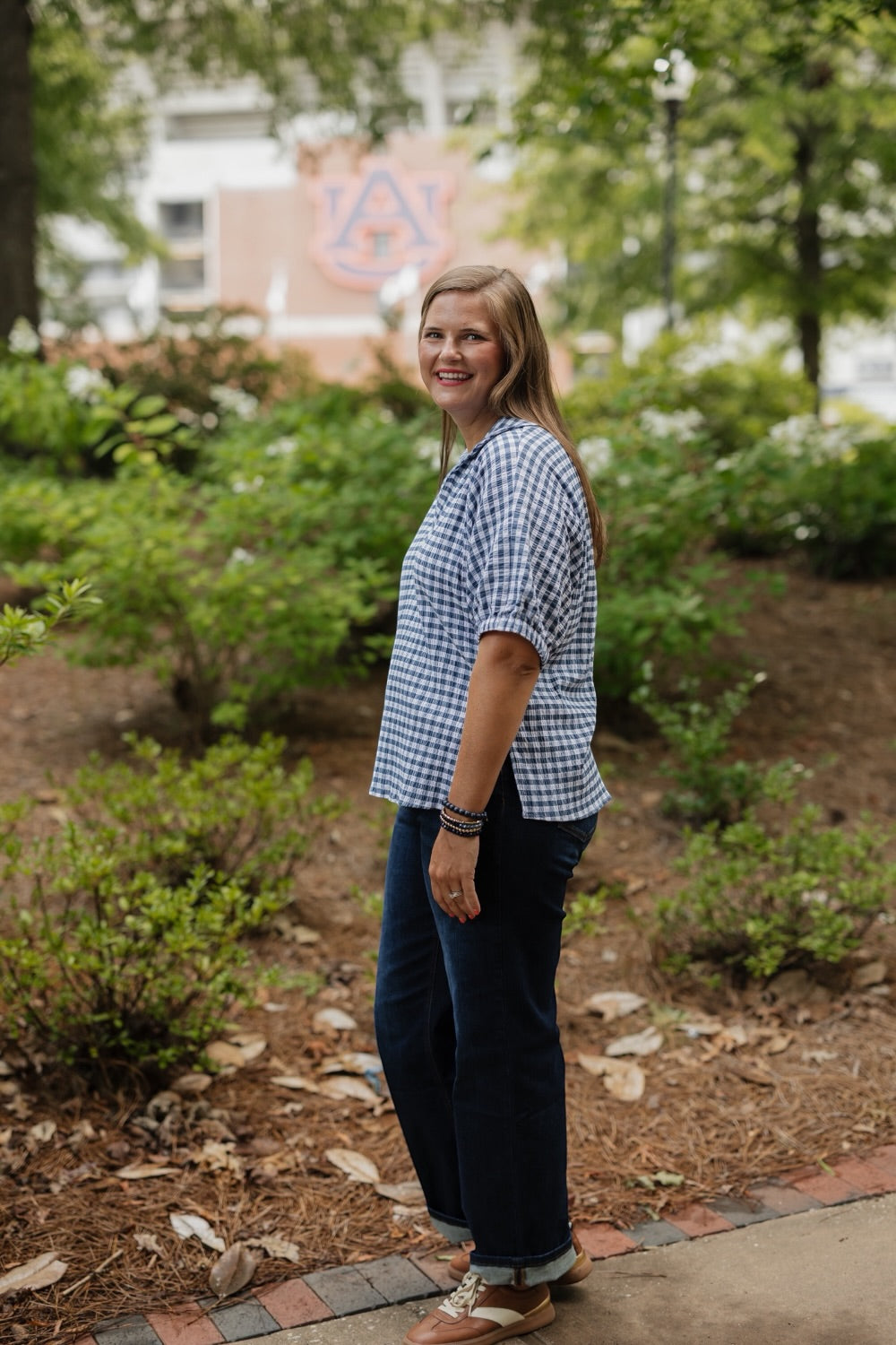 Sloan Navy Gingham Blouse (S-3XL)