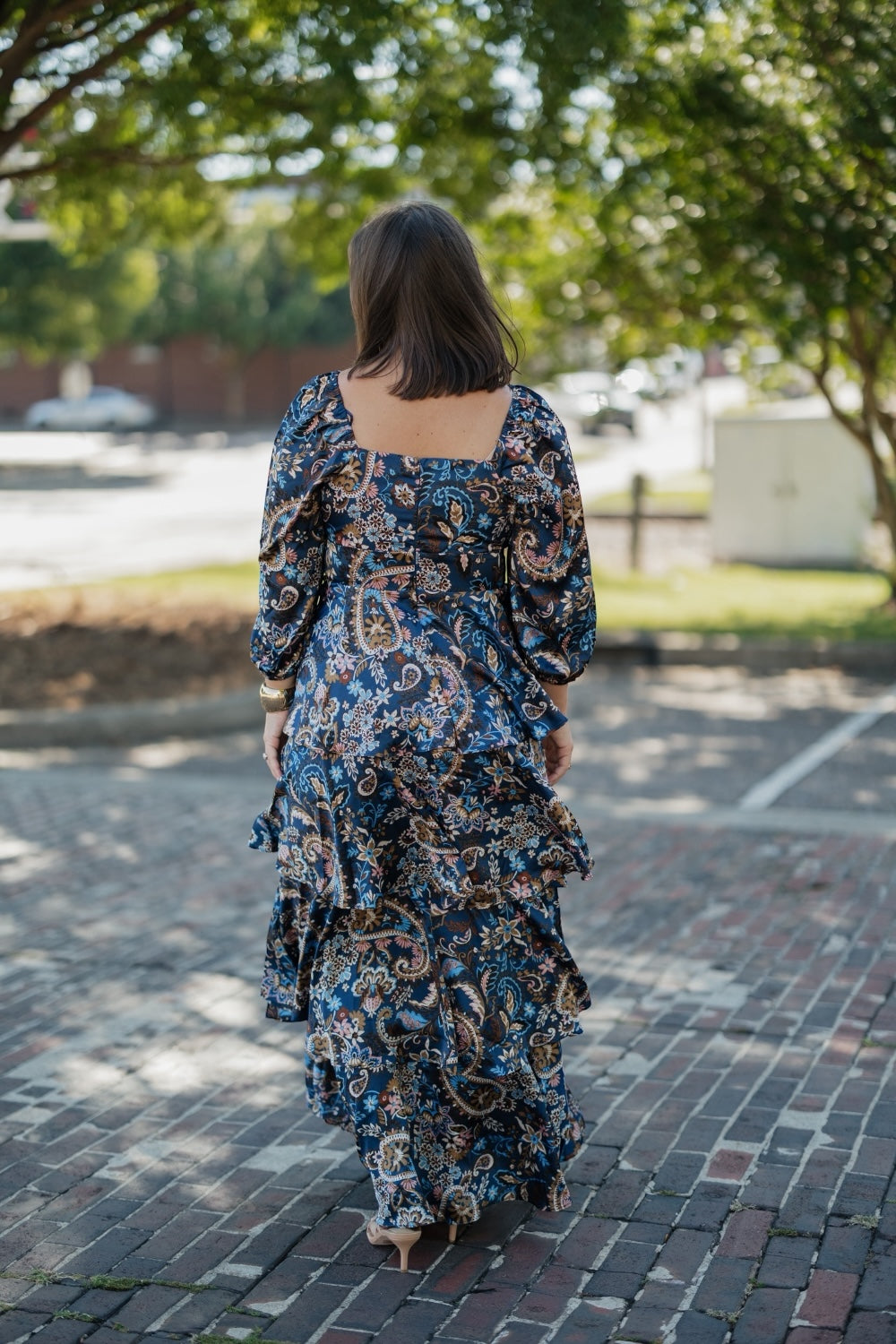 Zara Navy Multi Satin Tiered Dress (XS-XL)