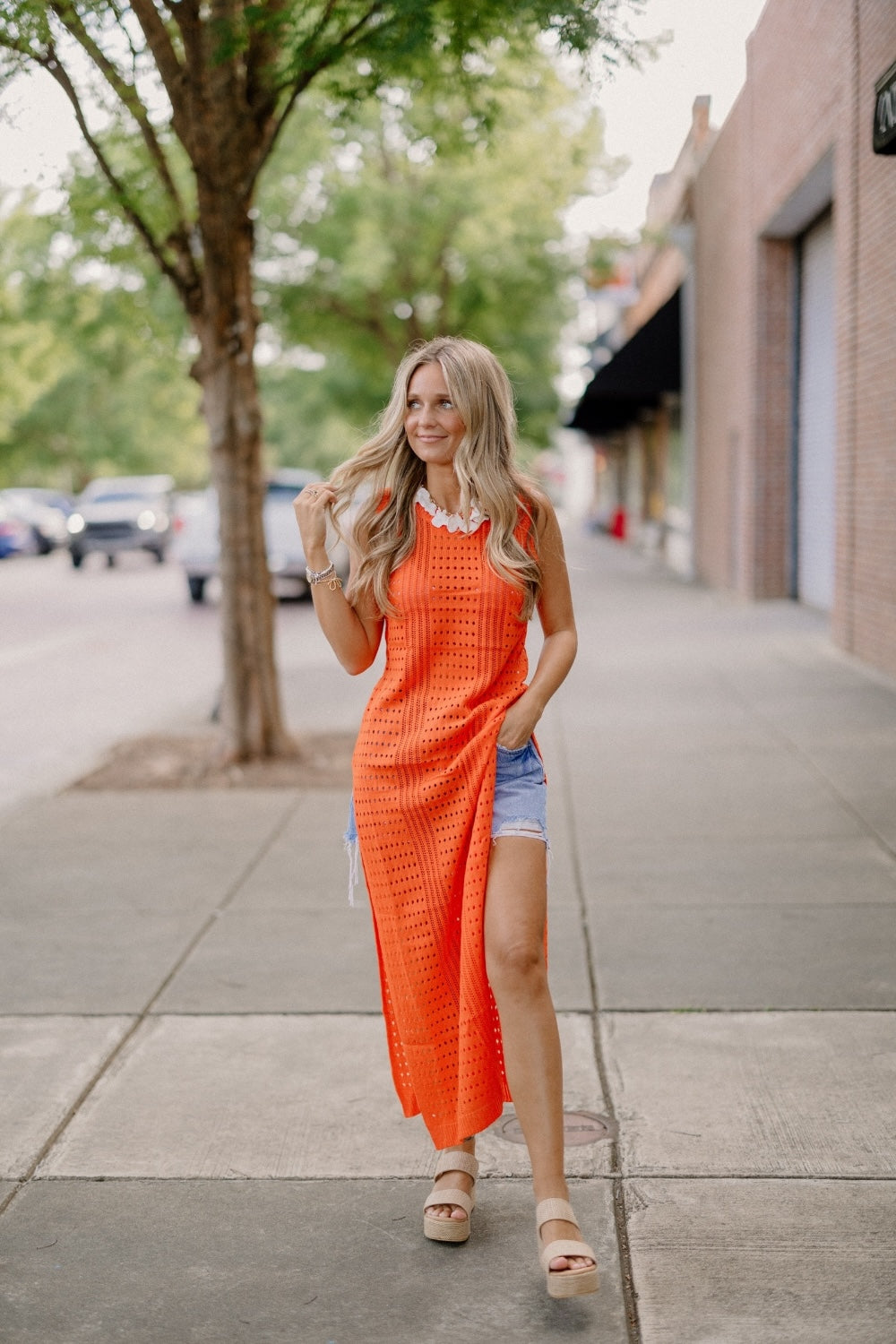 Tangerine Crochet Long Coverup (S-3XL)