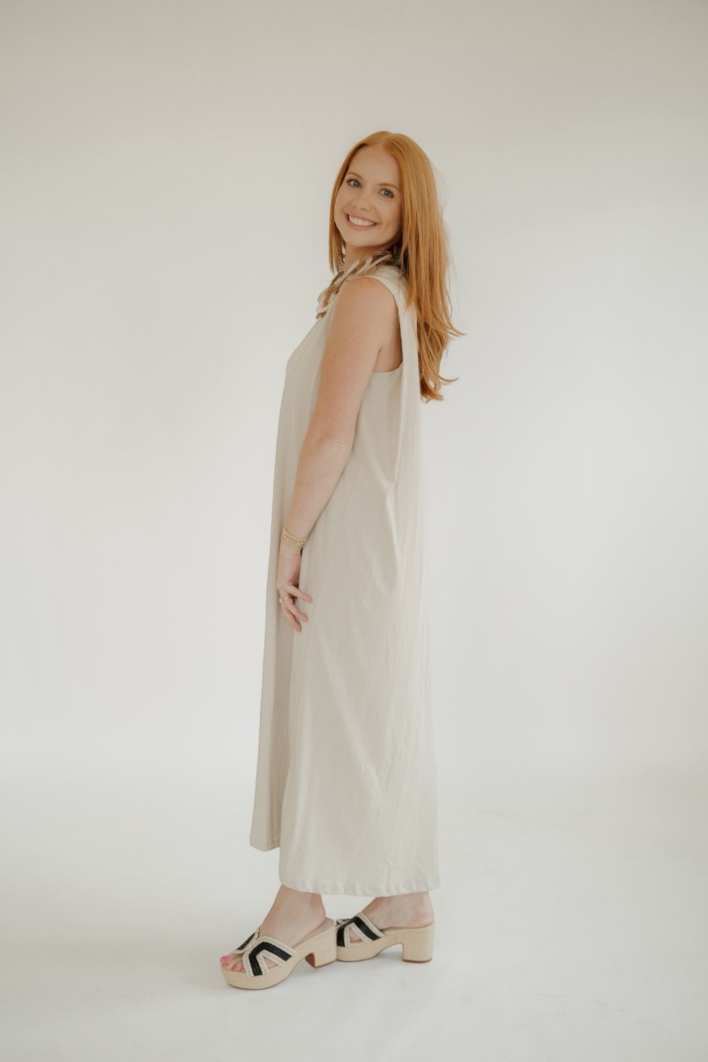 Elisa Ecru Back Folded Jersey Dress