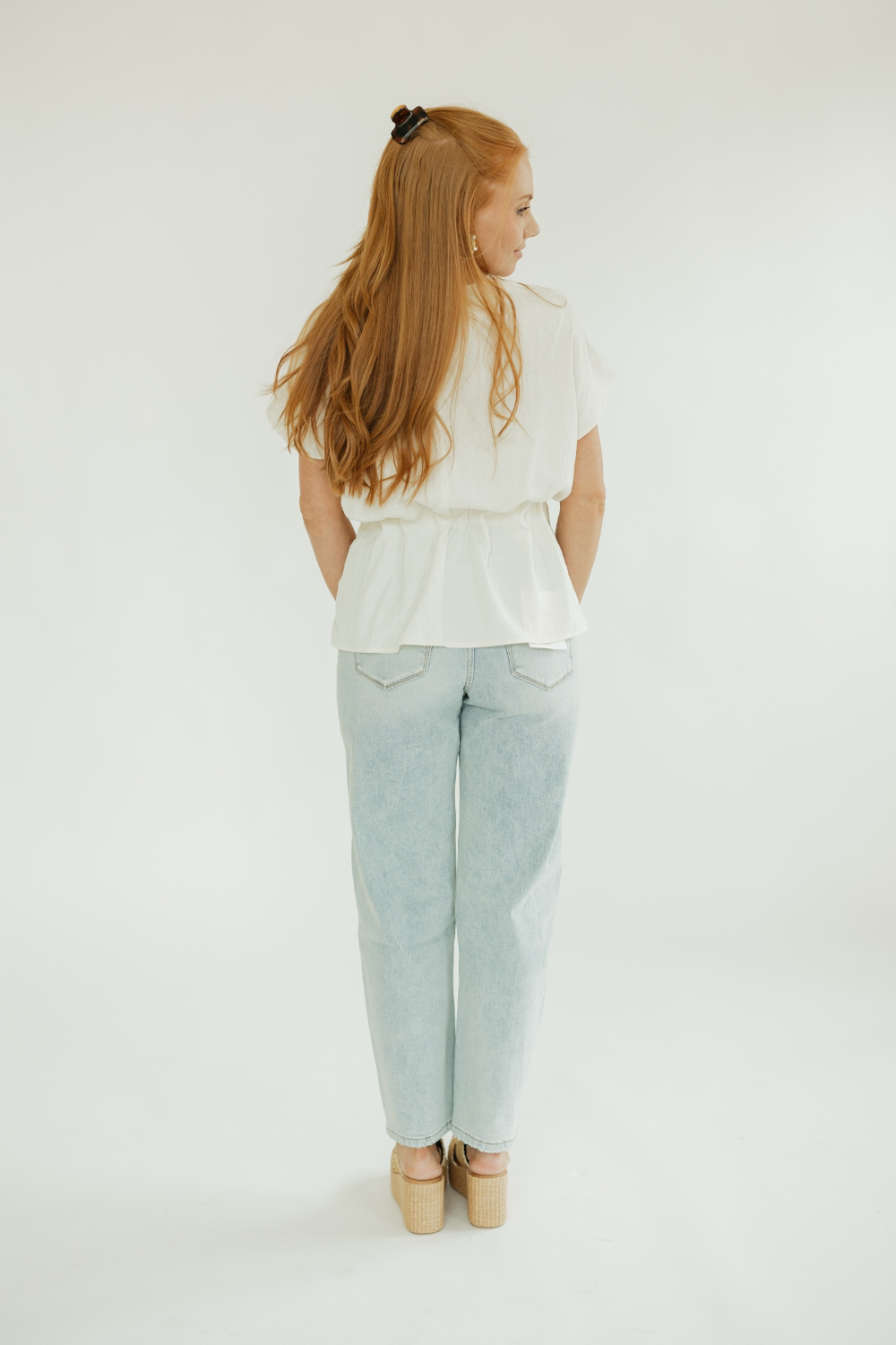 Sarah Cream Pleated Waist Top
