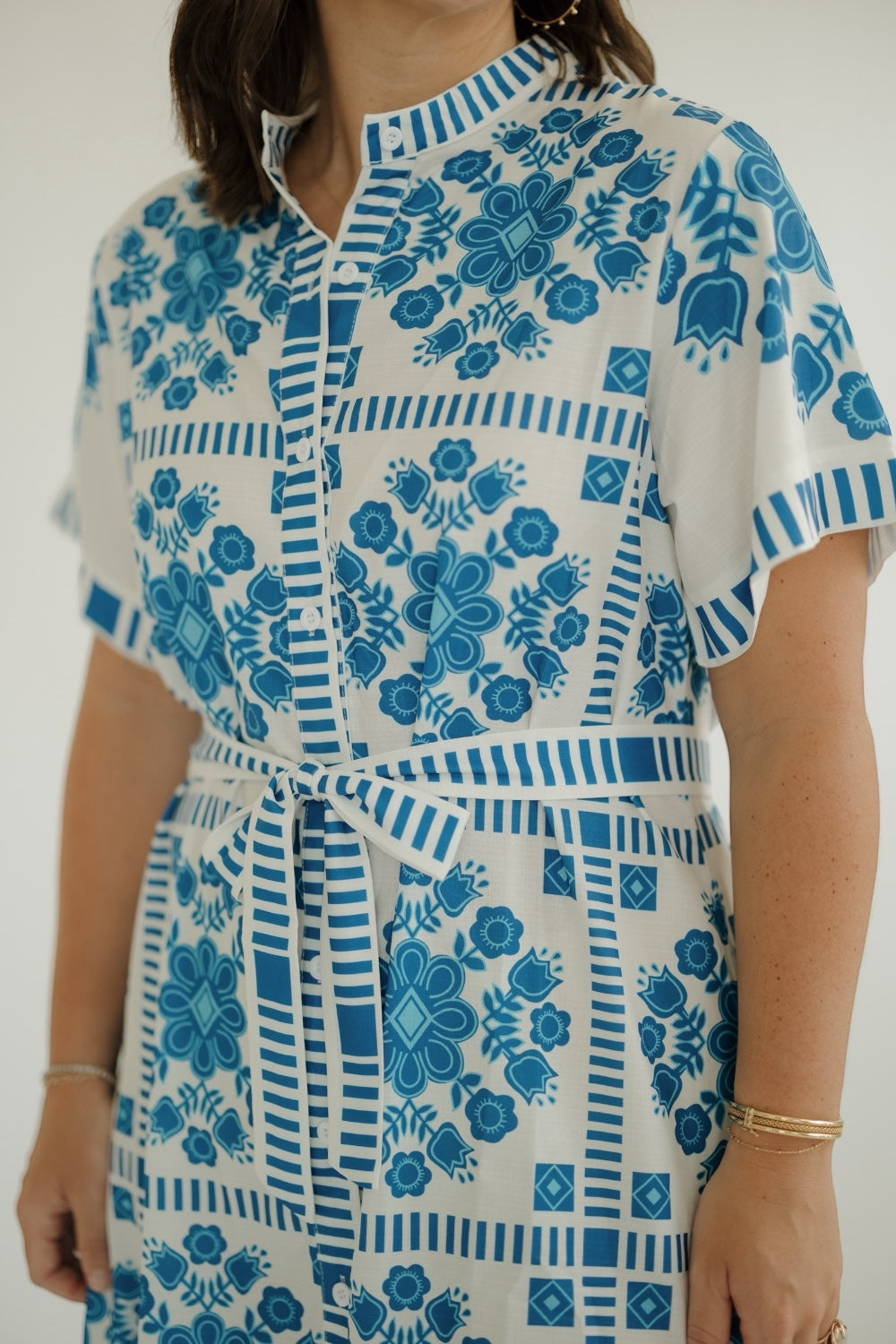 Annie Floral Block Pattern Button Up Dress