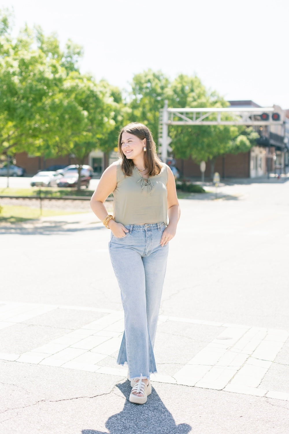 Quinn Olive Tie Front Blouse