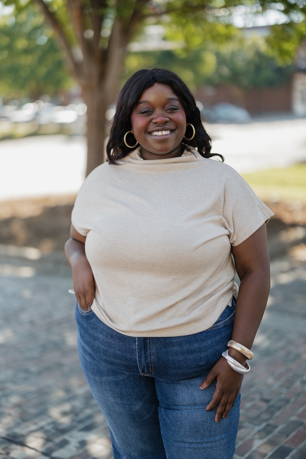 Noelle Oatmeal Mock Neck Top (S-2XL)