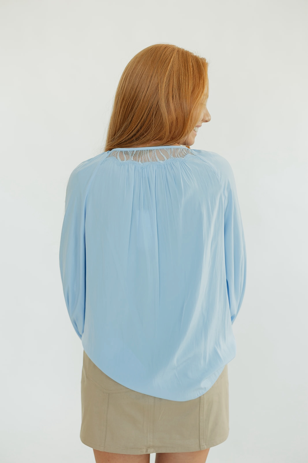 Aero Blue Lace Front Blouse