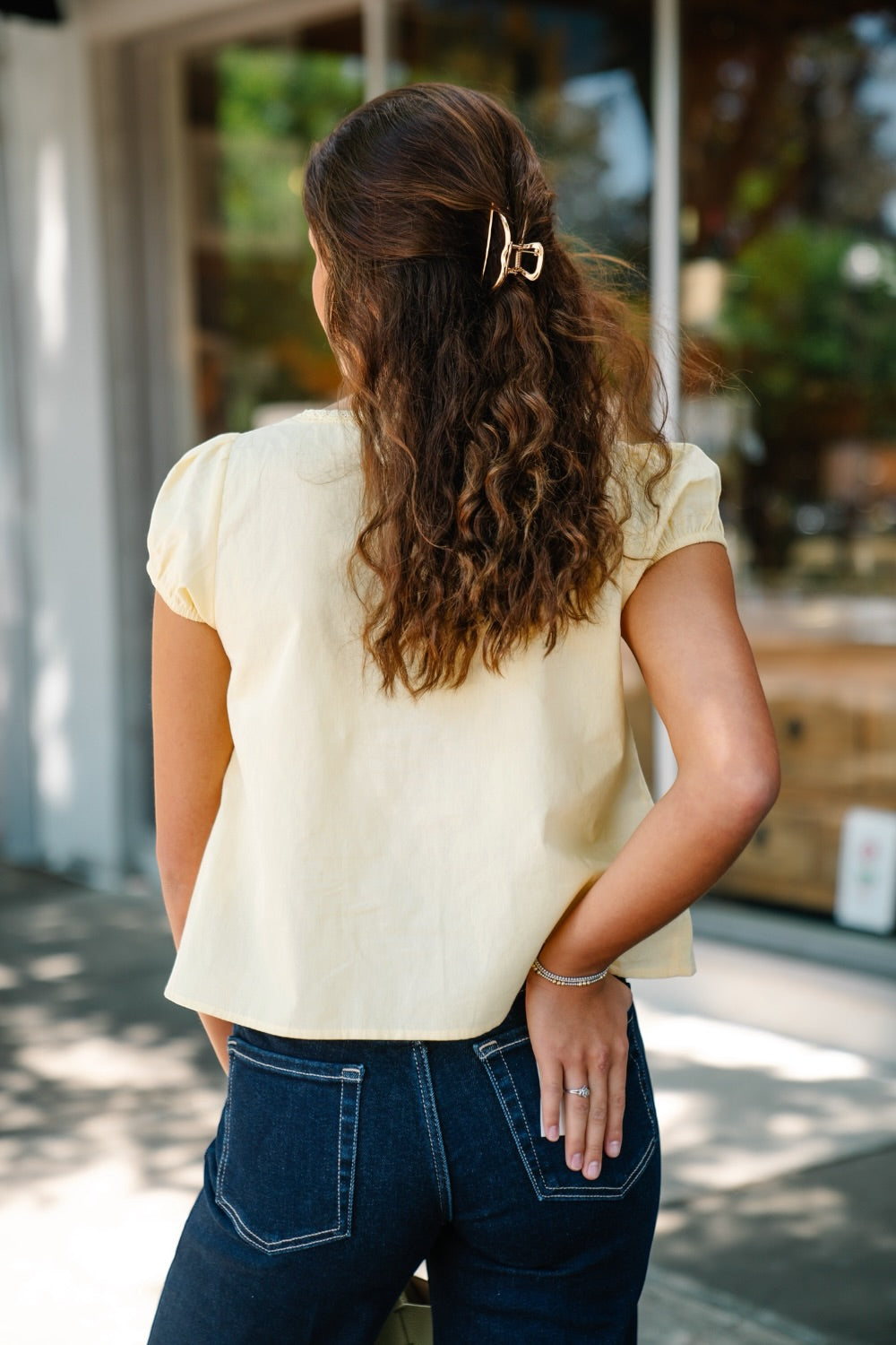 Sara Butter Yellow Front Pleat Button Up Top (XS-3XL)