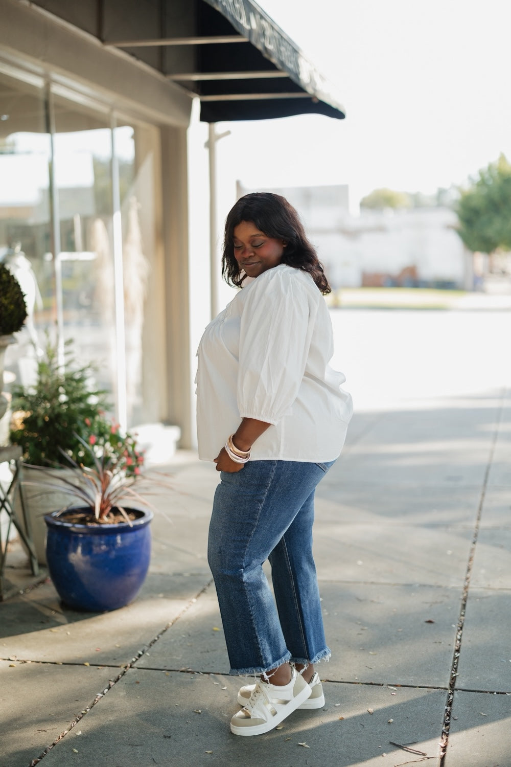 Laurel Tie Front White Poplin Blouse (S-3XL)