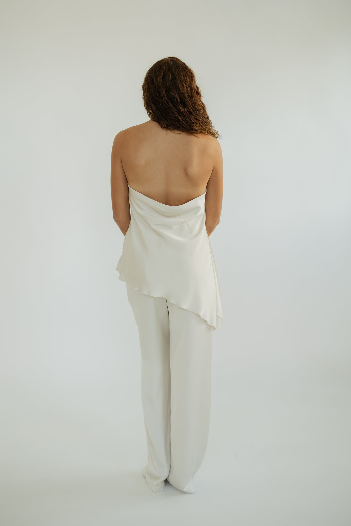 Bradley Cream Satin Asymmetric Halter Top