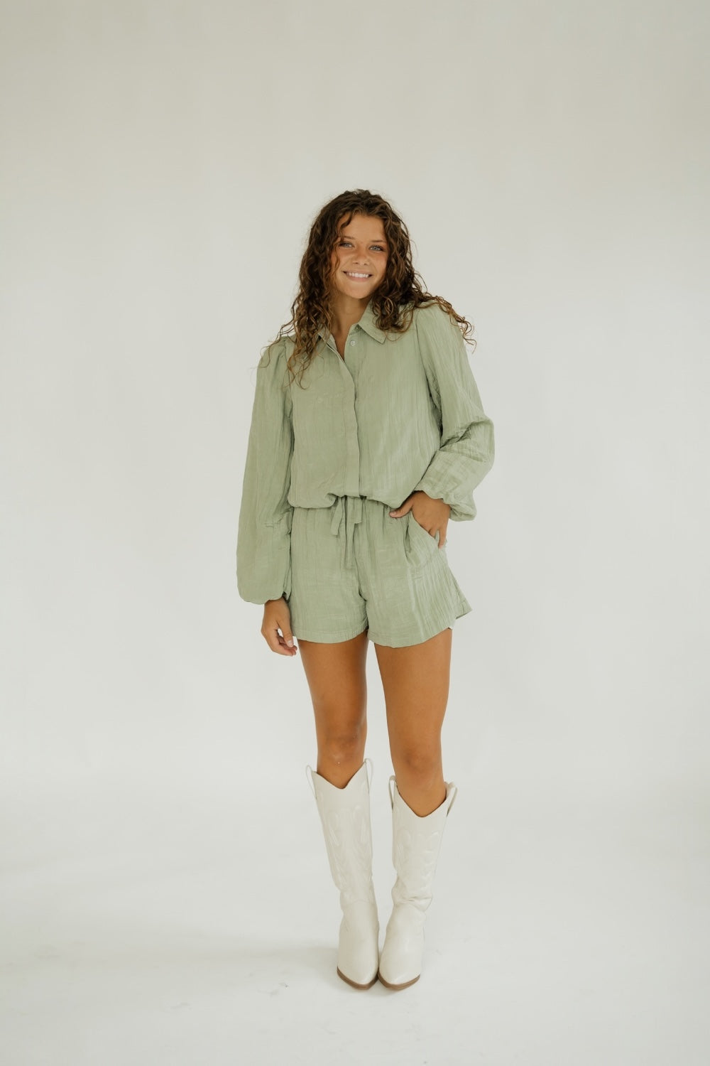 Brandi Sage Textured Bubble Top