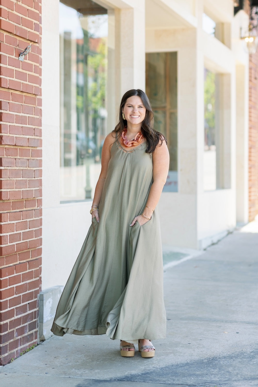 Tanya Taupe Textured Woven Maxi Dress