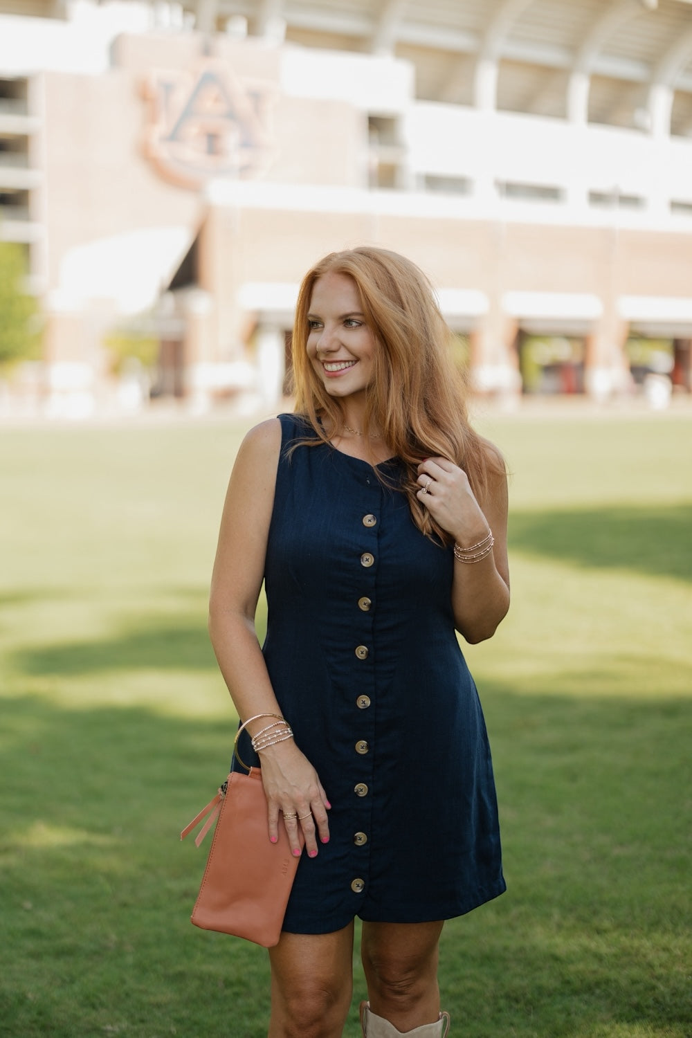 Bellie Navy Button Front Linen Dress