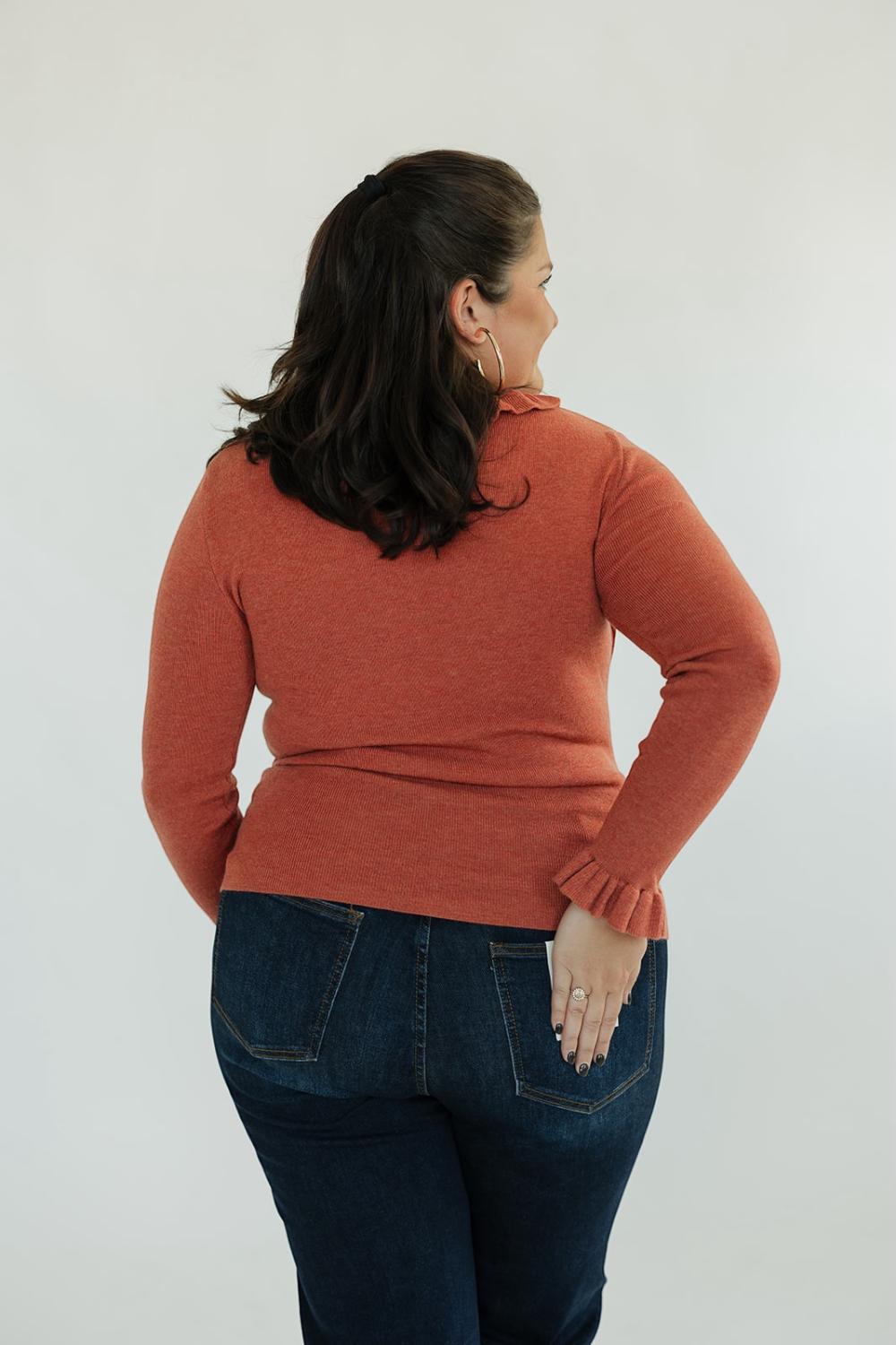 Orange Ruffle Collar & Sleeve Knit Top (S-XL)