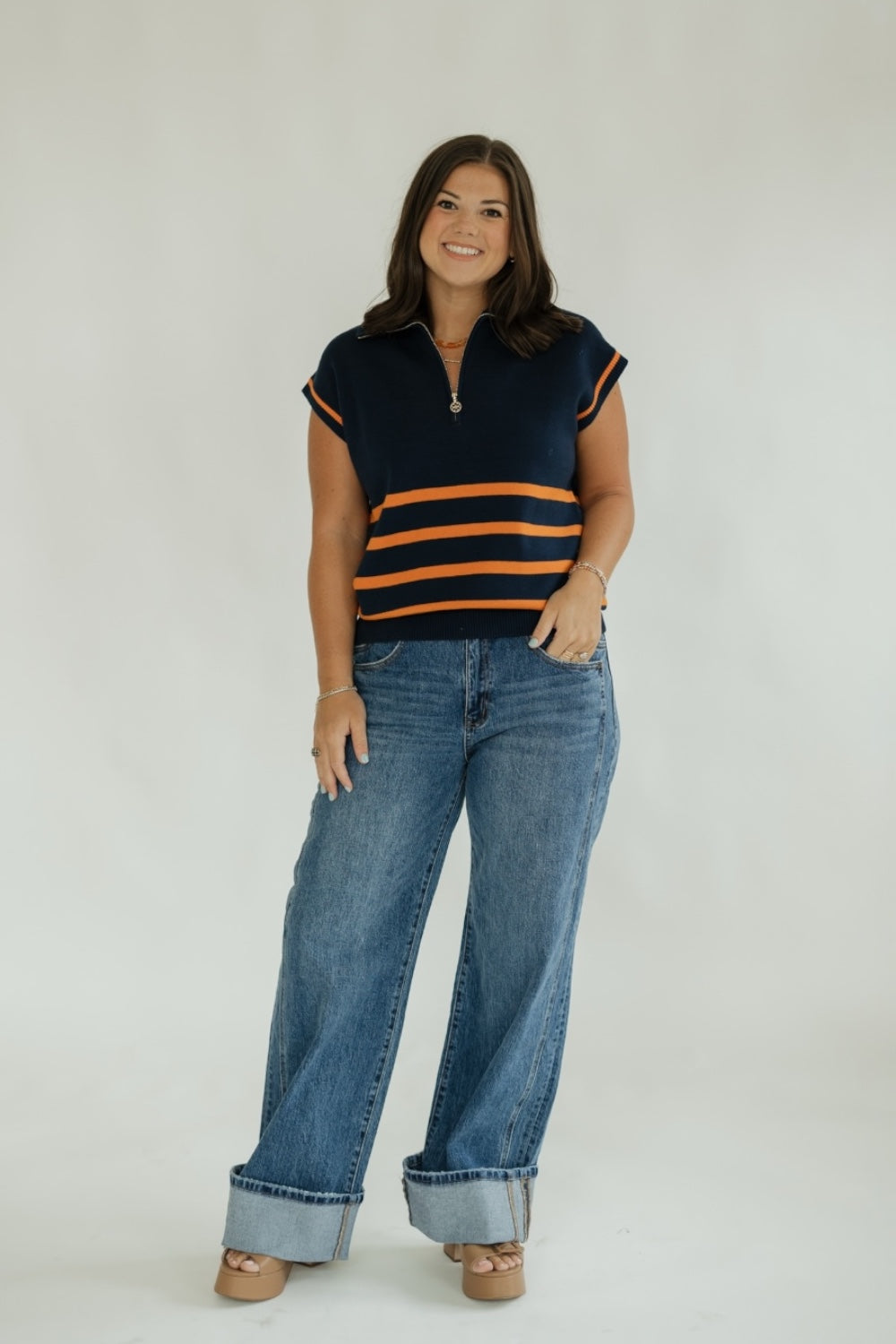 Celia Sweater in Navy/Orange