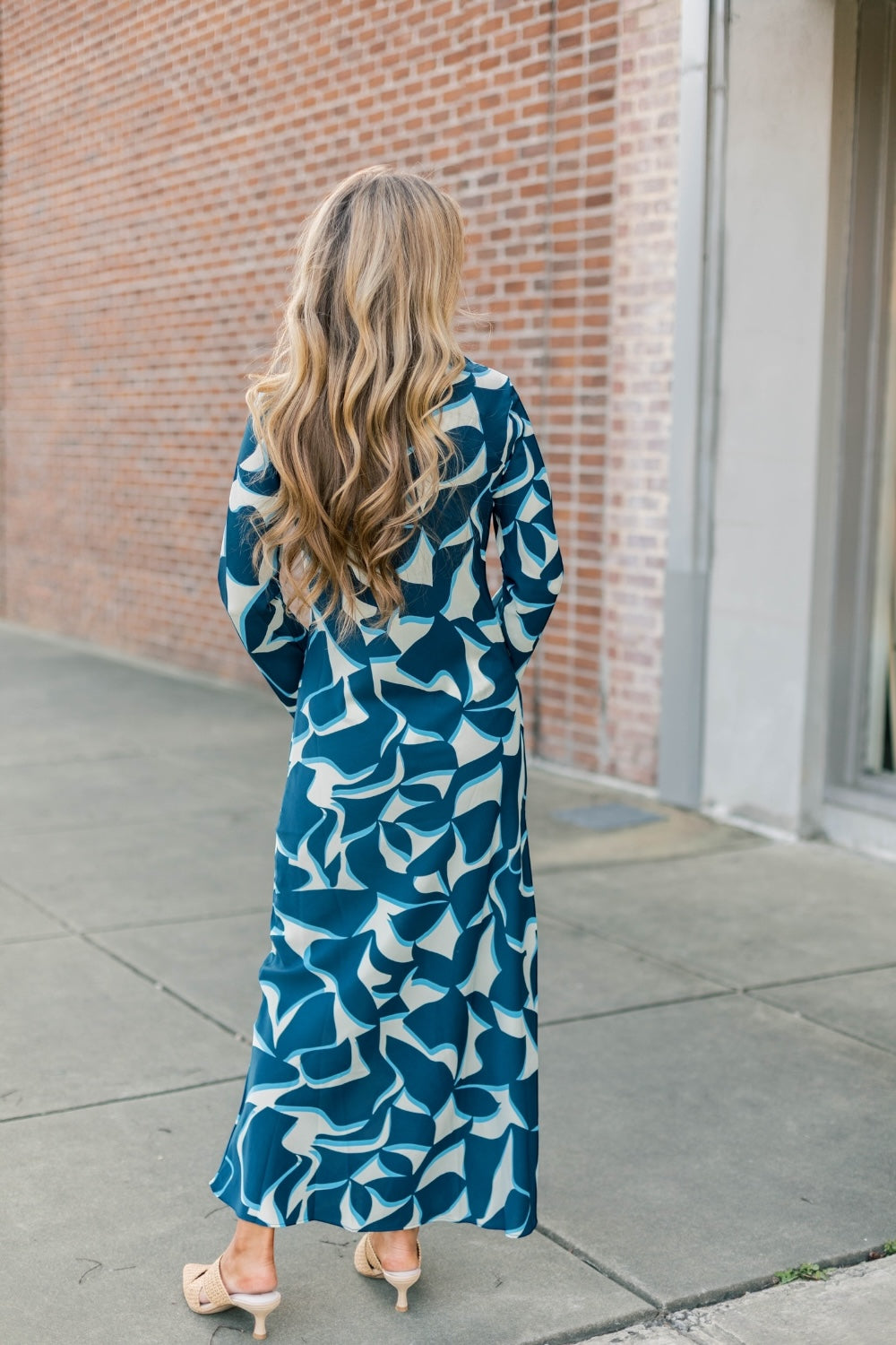 Giovanna Bias Blue Geometric Midi Dress