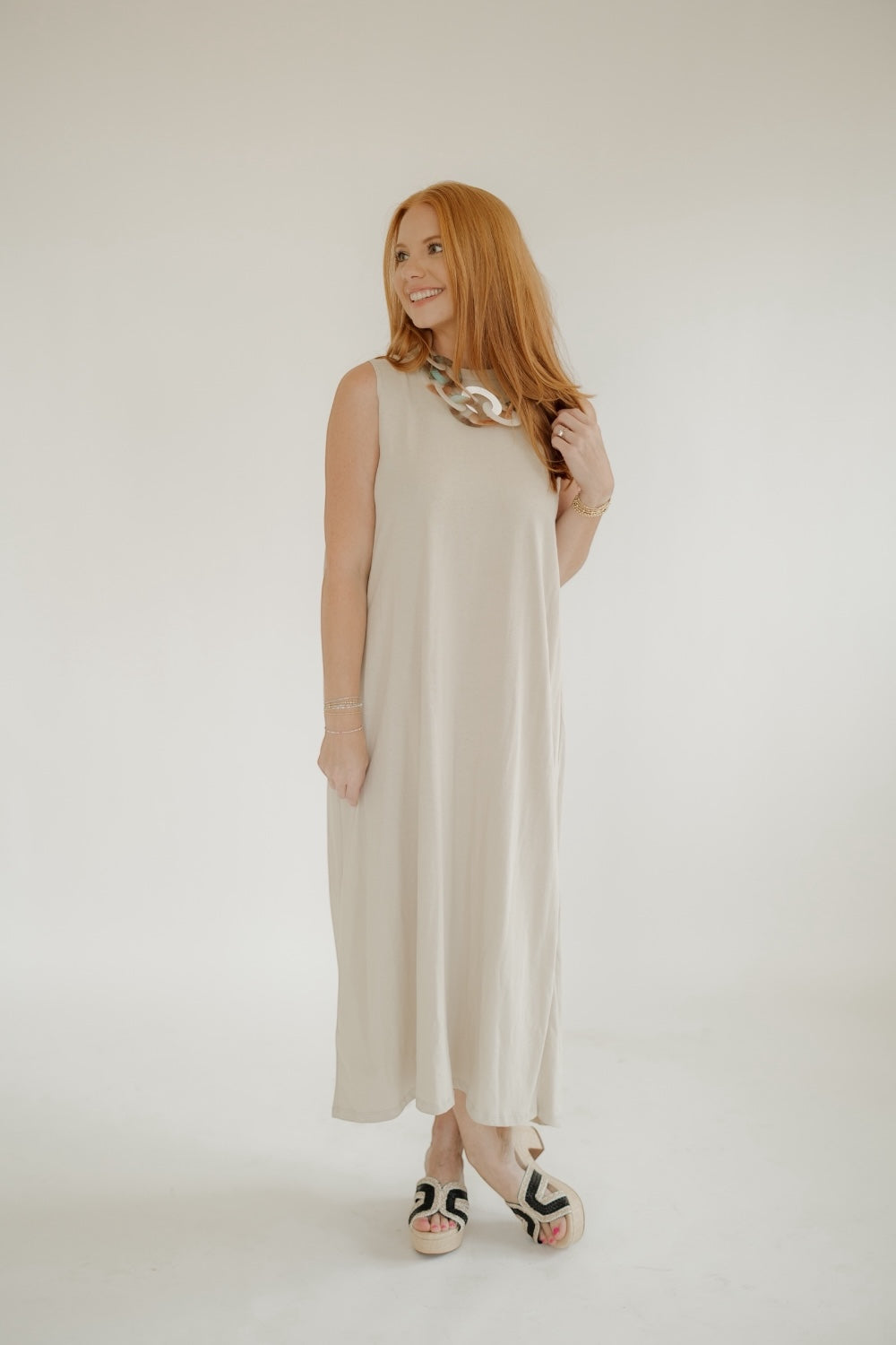 Elisa Ecru Back Folded Jersey Dress