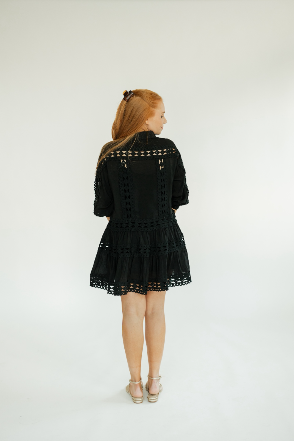 Black Lace Detail 3/4 Sleeve Dress (XS-XL)