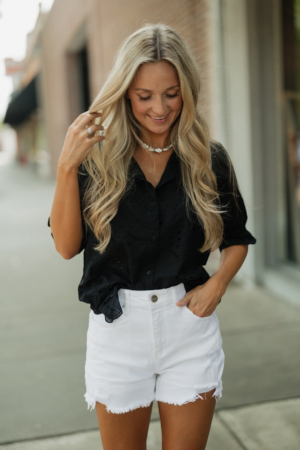 Ella Black Eyelet Summer Cotton Top