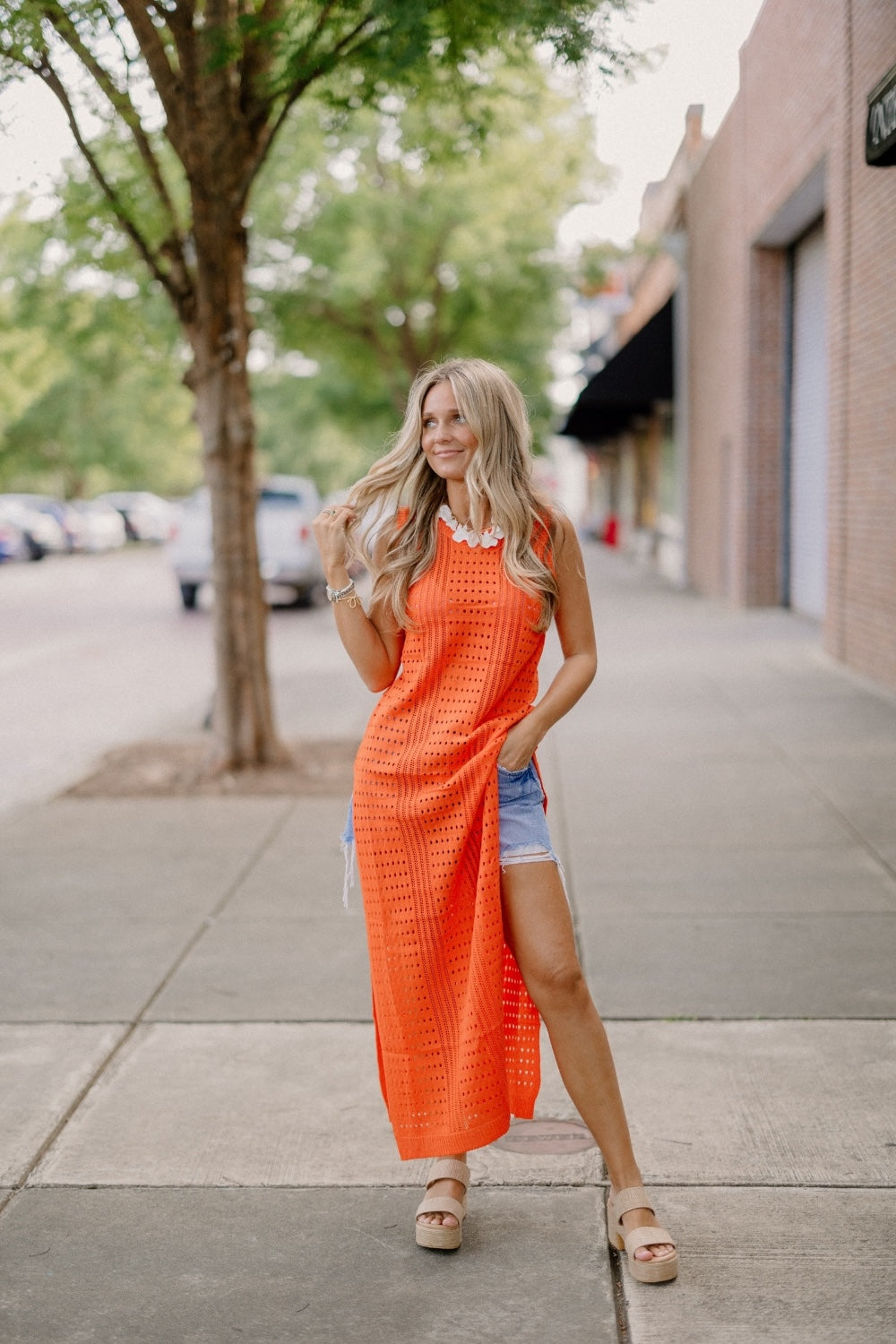 Tangerine Crochet Long Coverup (S-3XL)