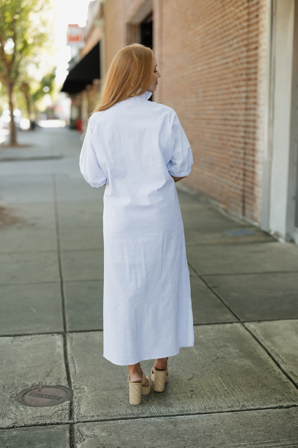 Blakely Sky Seersucker Stripe Dress (S-3XL)