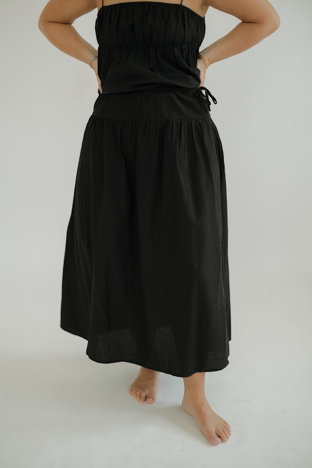 Black Seersucker Summer Maxi Skirt