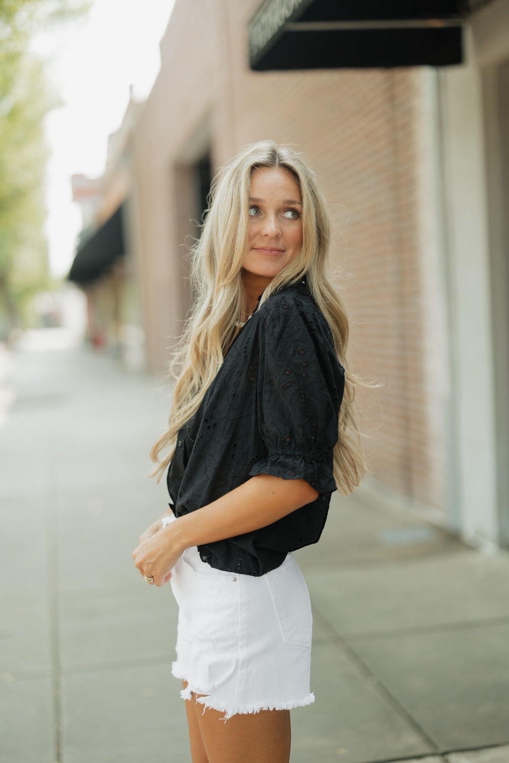 Ella Black Eyelet Summer Cotton Top
