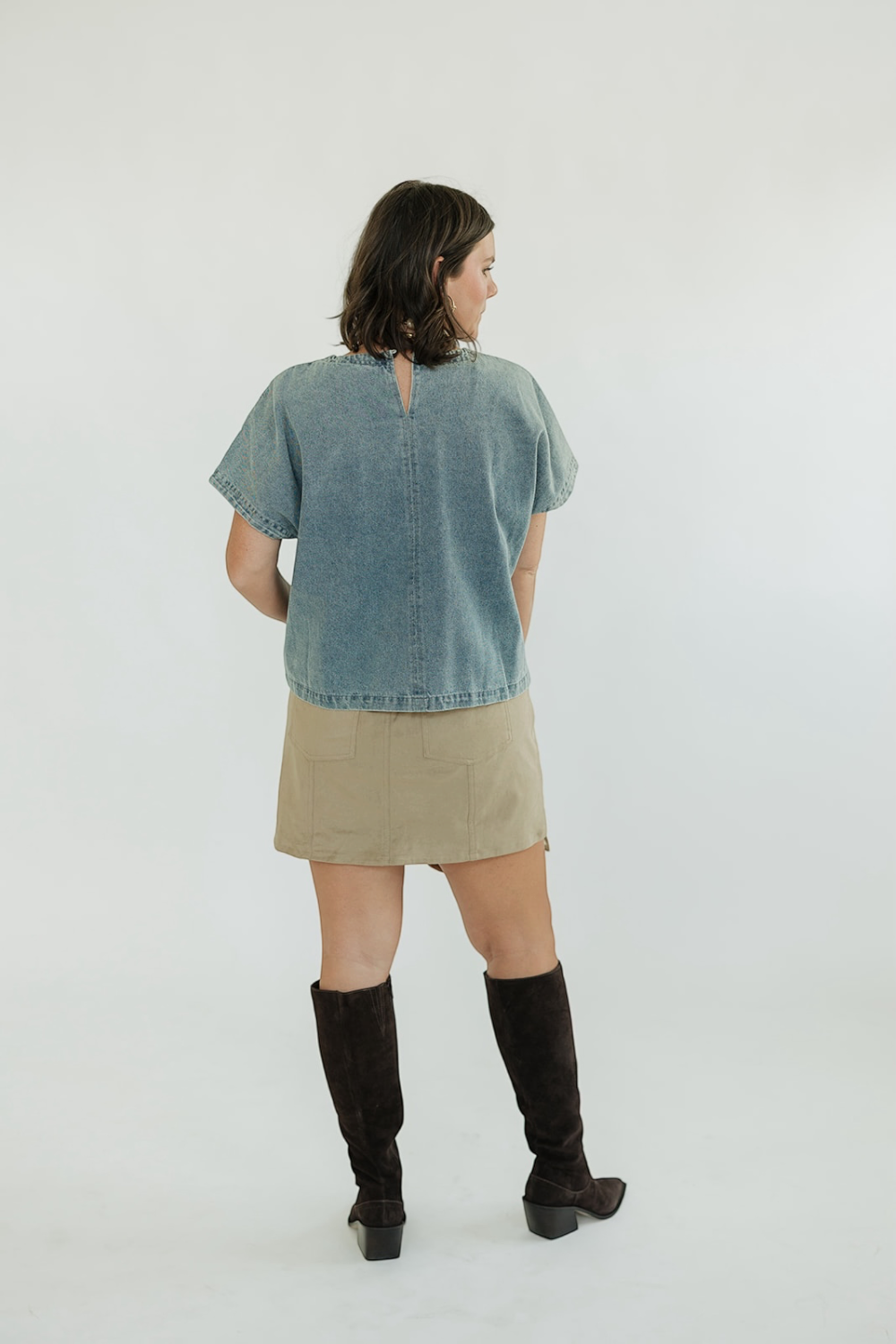Stella Embroidered Short Sleeve Denim Top