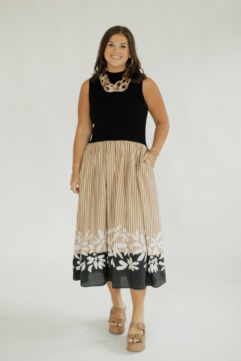 Sarah Mixed Media Midi Dress