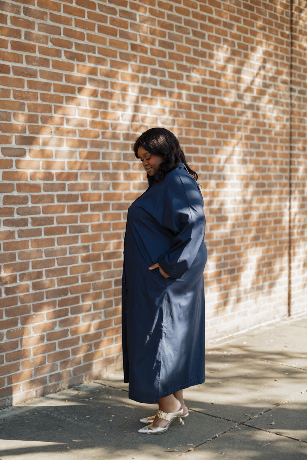 Regan Navy Button Down Maxi Dress (S-3XL)