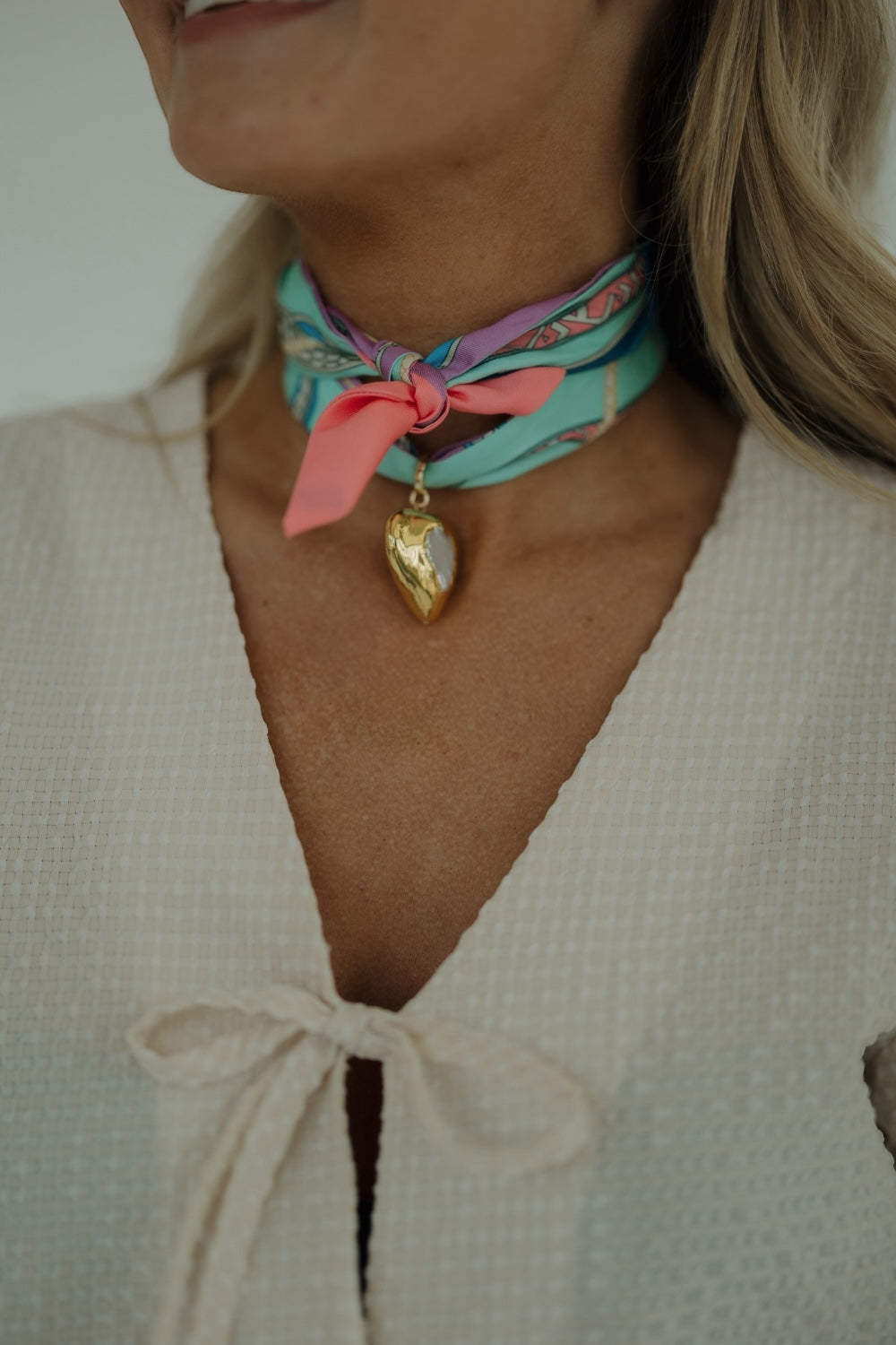 Teal & Lavender Twilly Heart Necklace