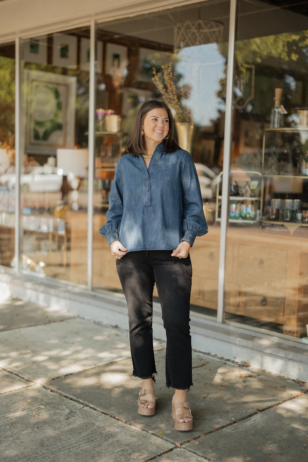 Cecile Dark Denim Collared Top