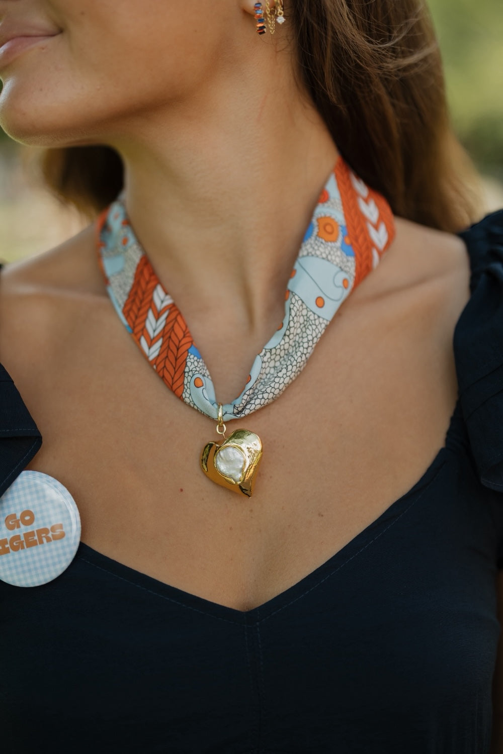 Orange Twilly Necklace with Heart Pendant