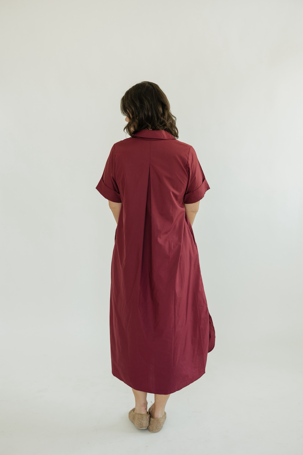 Daryl Wine Button Front Midi Dress (S-2XL)