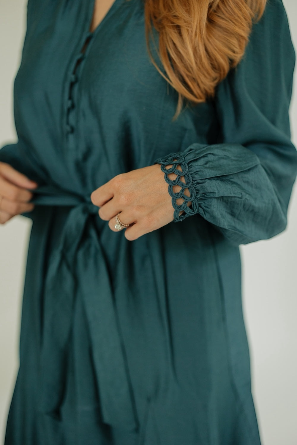 Talia Dark Teal Binding Detail Midi Dress