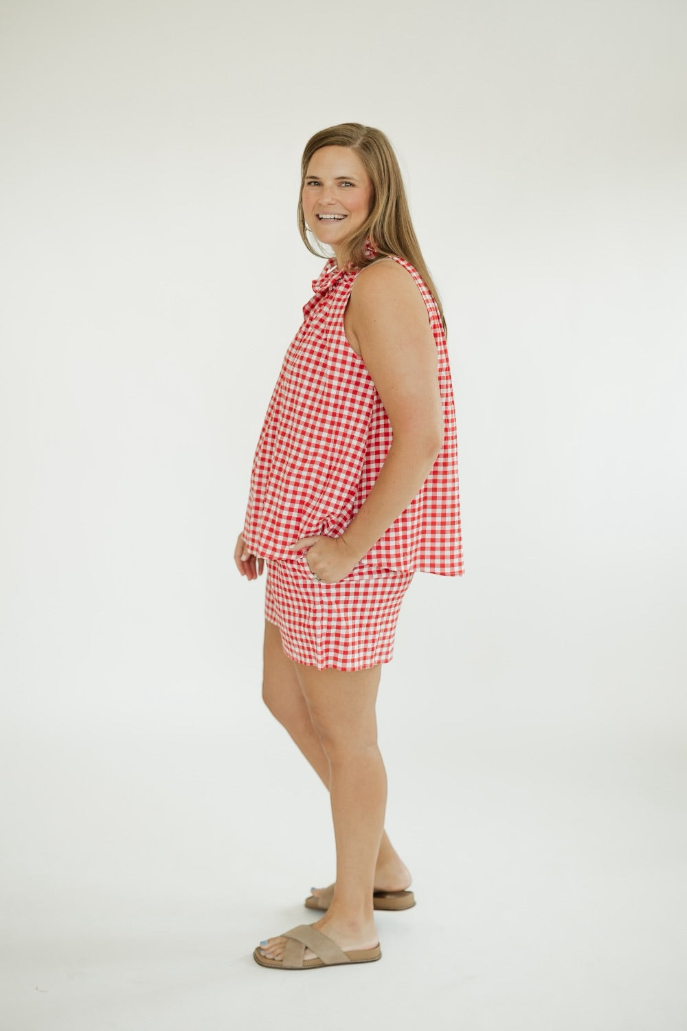 Faye Red Gingham Elastic Waist Shorts (S-3XL)