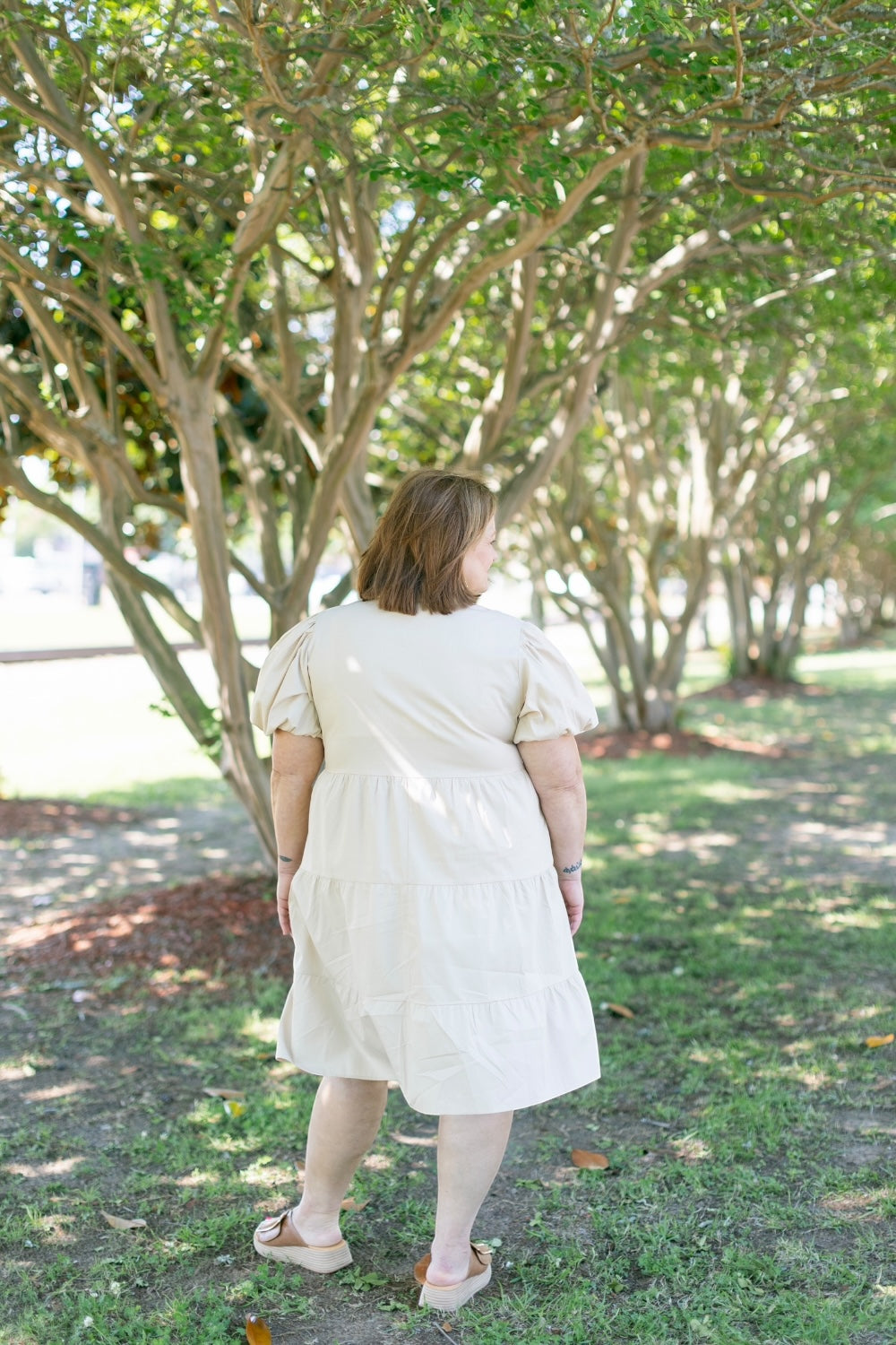 Dinna Taupe Smocked Button Down Dress (S-2XL)