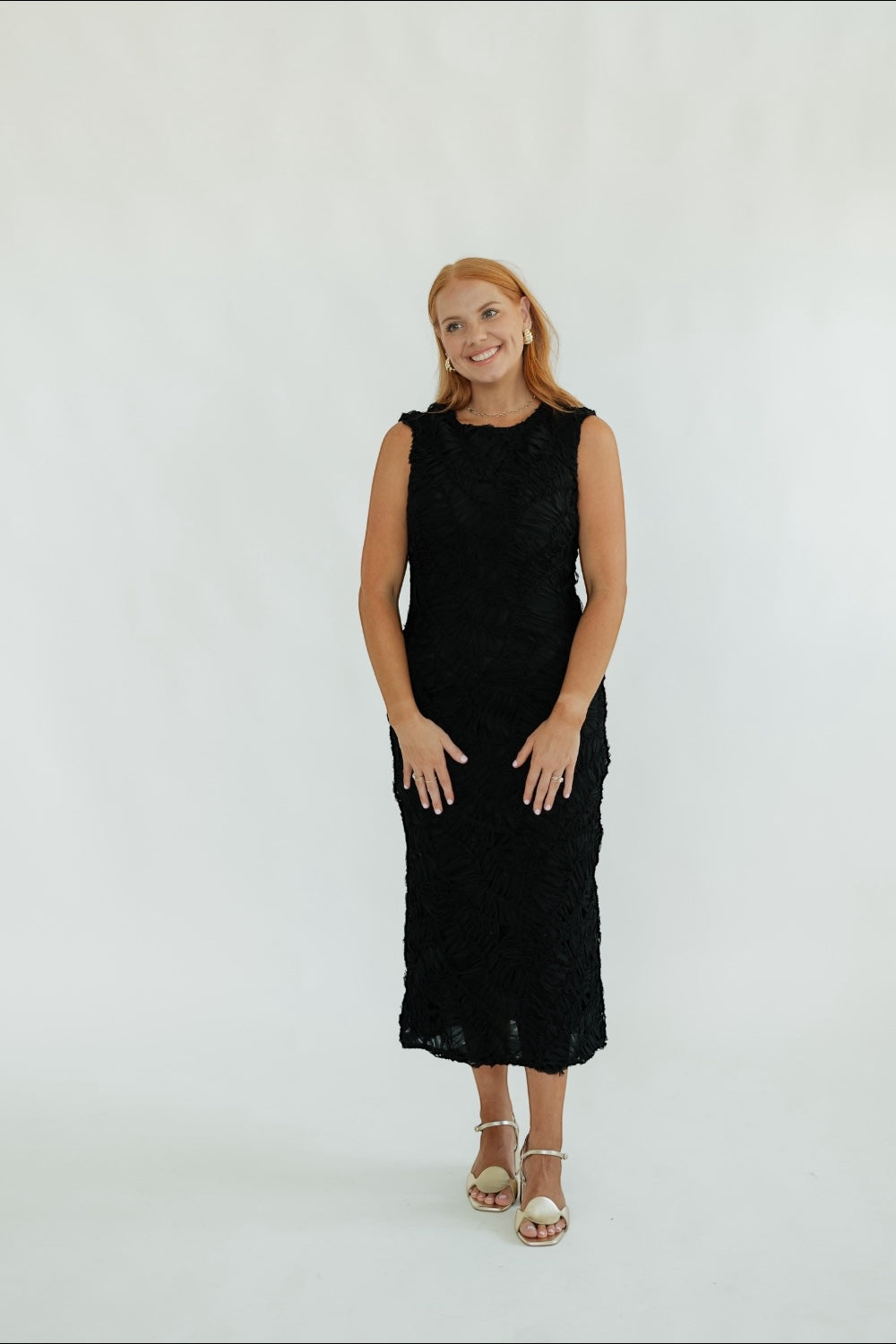 Cleo Black Textured Midi Dress