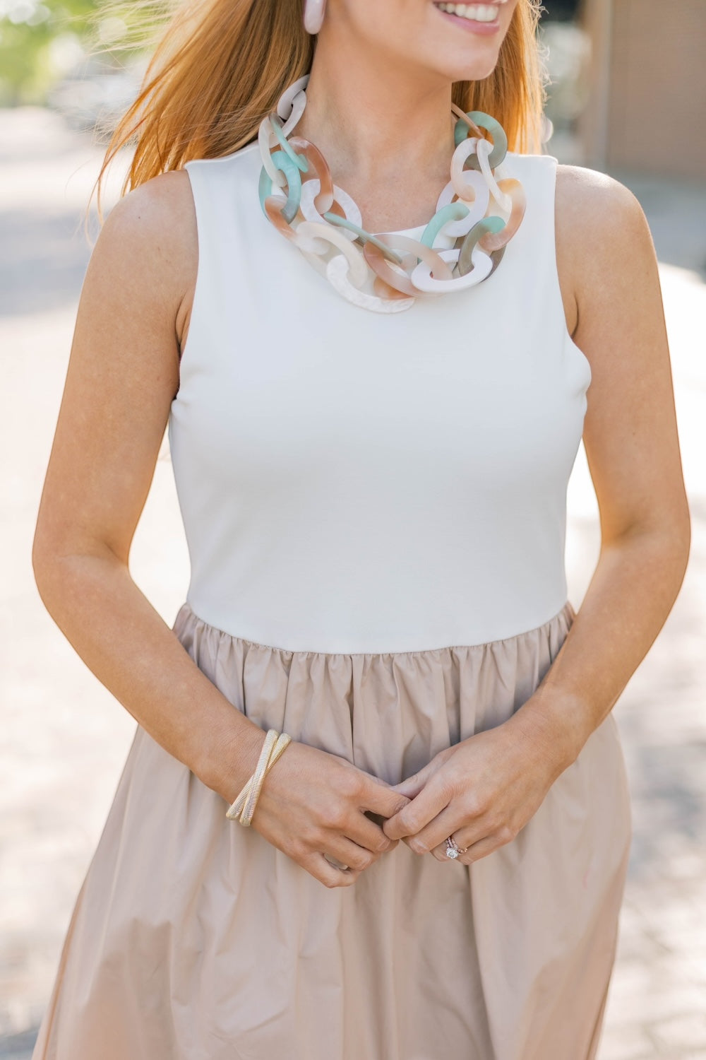 Tonya Taupe & White Tank Midi Dress
