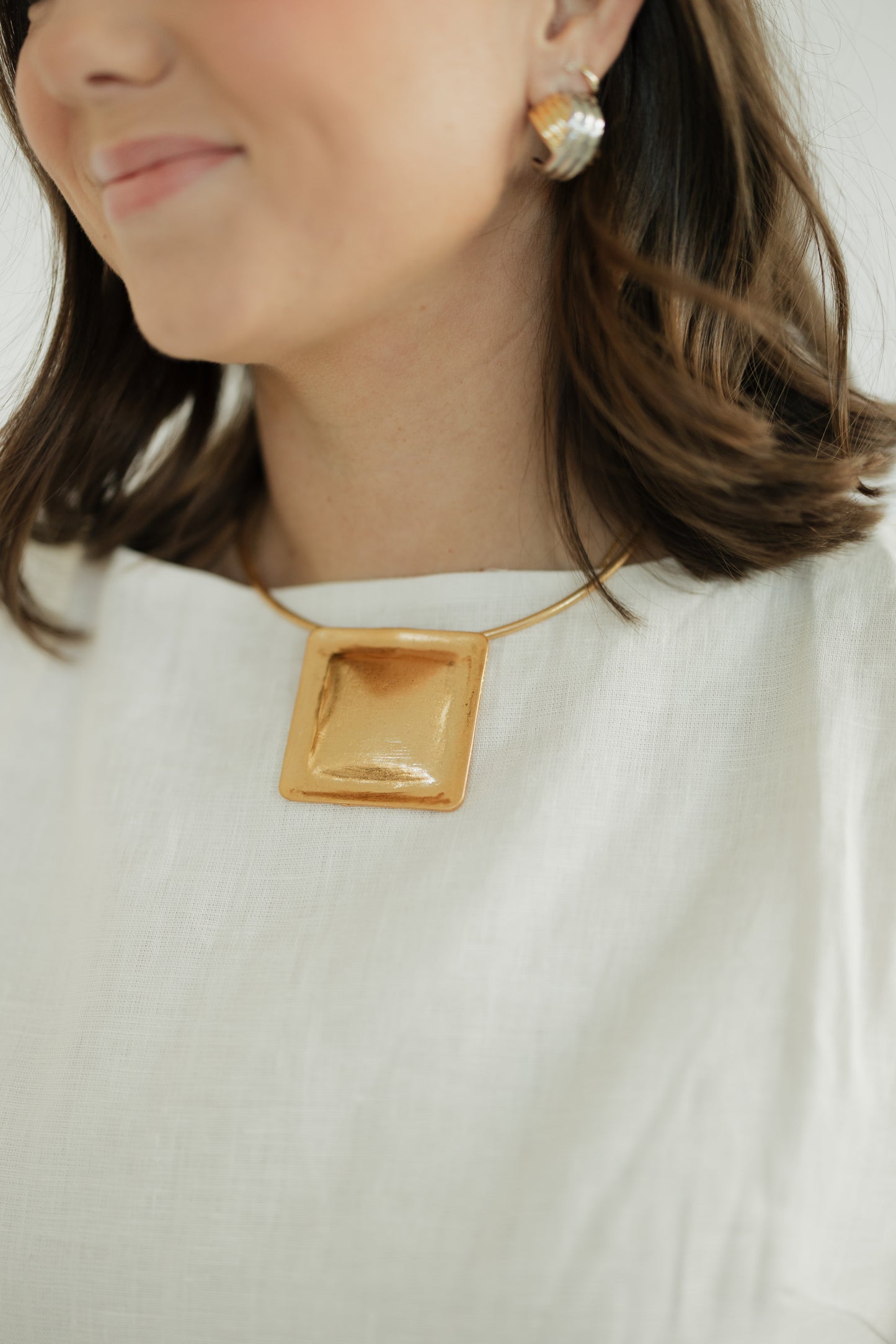 Textured Square Charm Collar Necklace