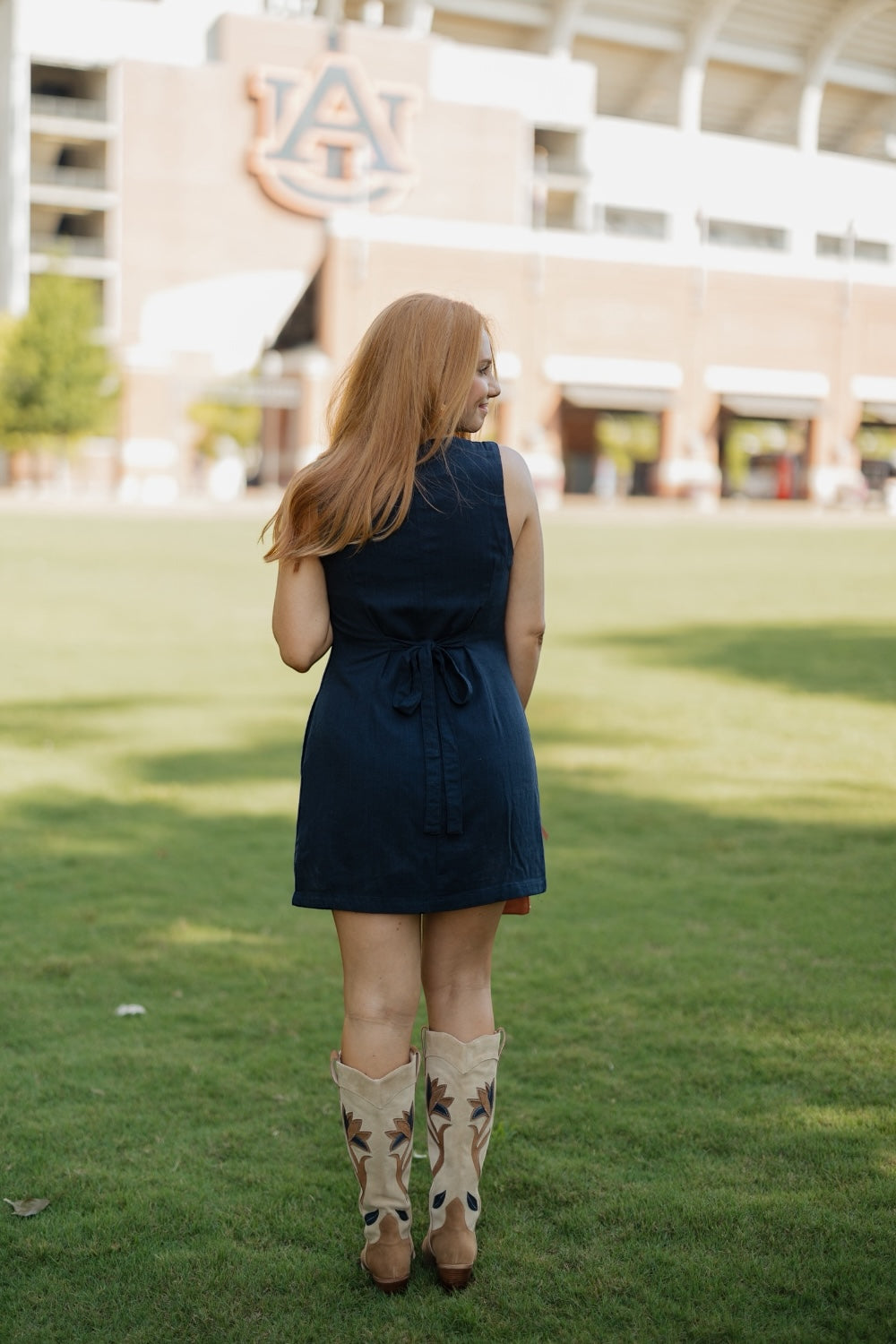 Bellie Navy Button Front Linen Dress