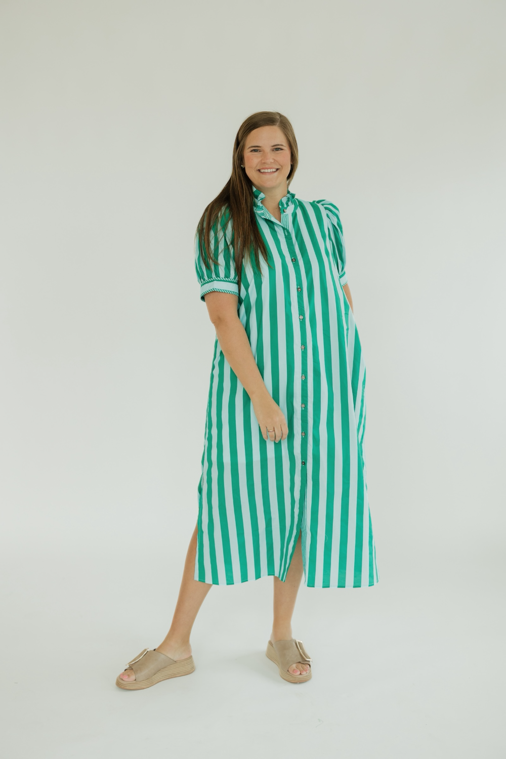 knee length dresses for ladies Midi Sleeveless Stripped Dress – Misstoke main image 0