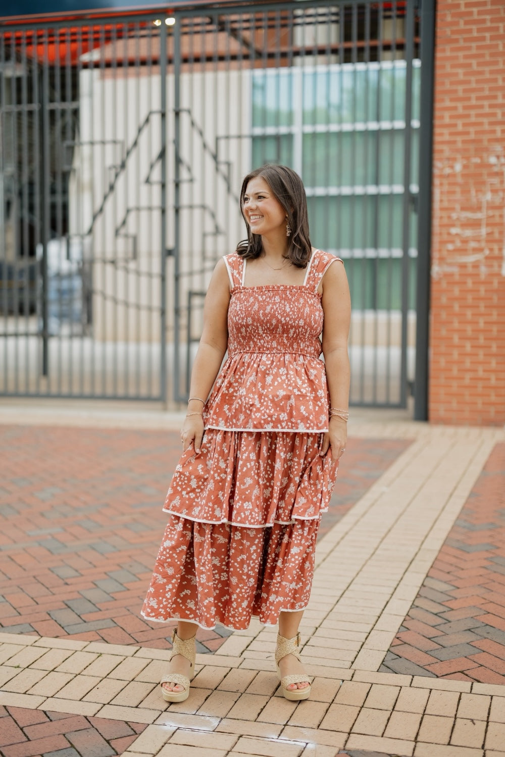 Aubrie Printed Tiered Midi Dress