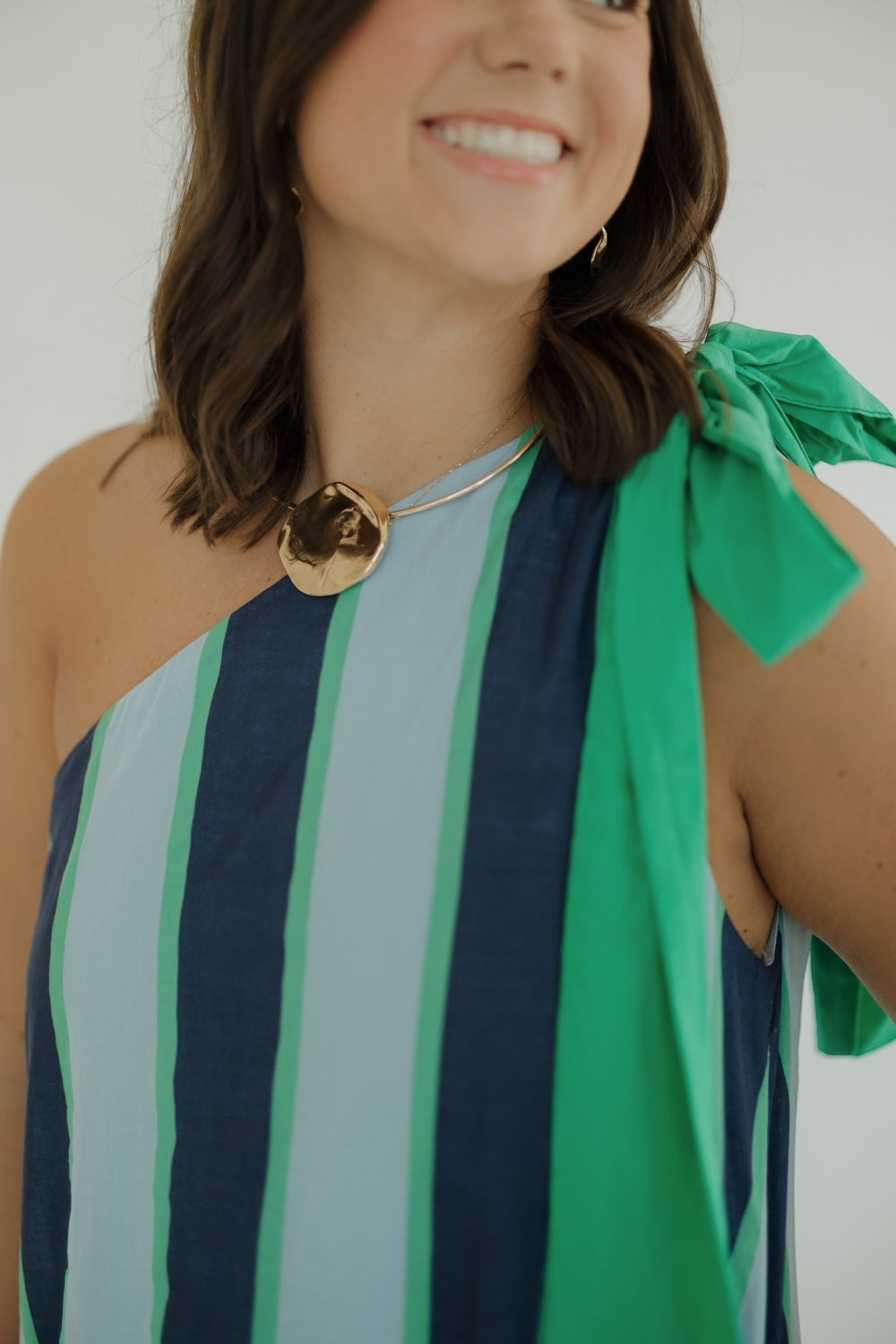 Savvy Striped One Shoulder Midi Dress