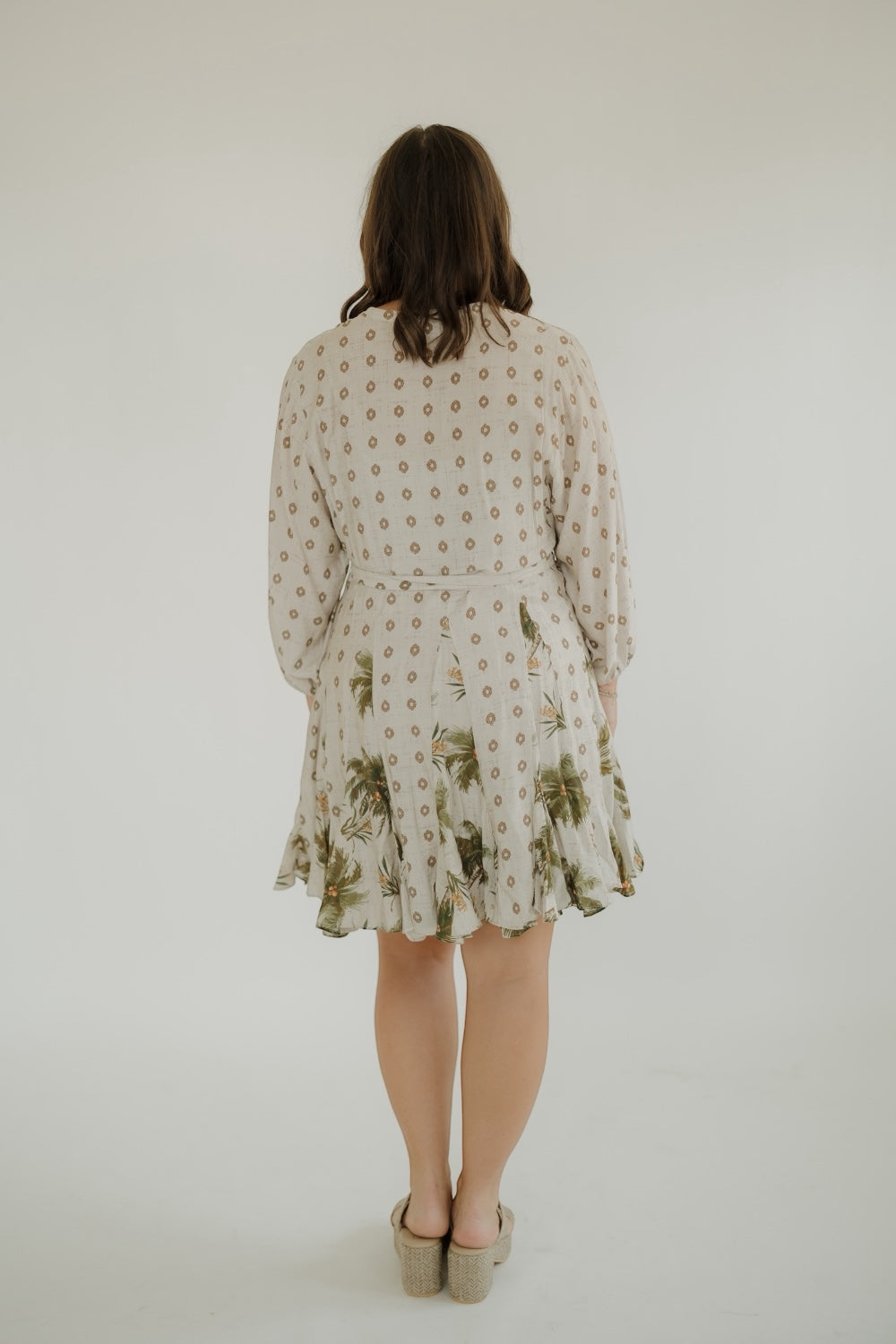 Palm Pattern 3/4 Sleeve Dress