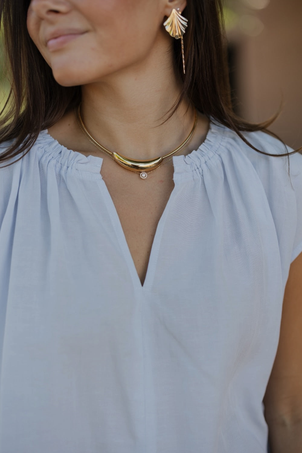 Vera Chambray V-neck Top