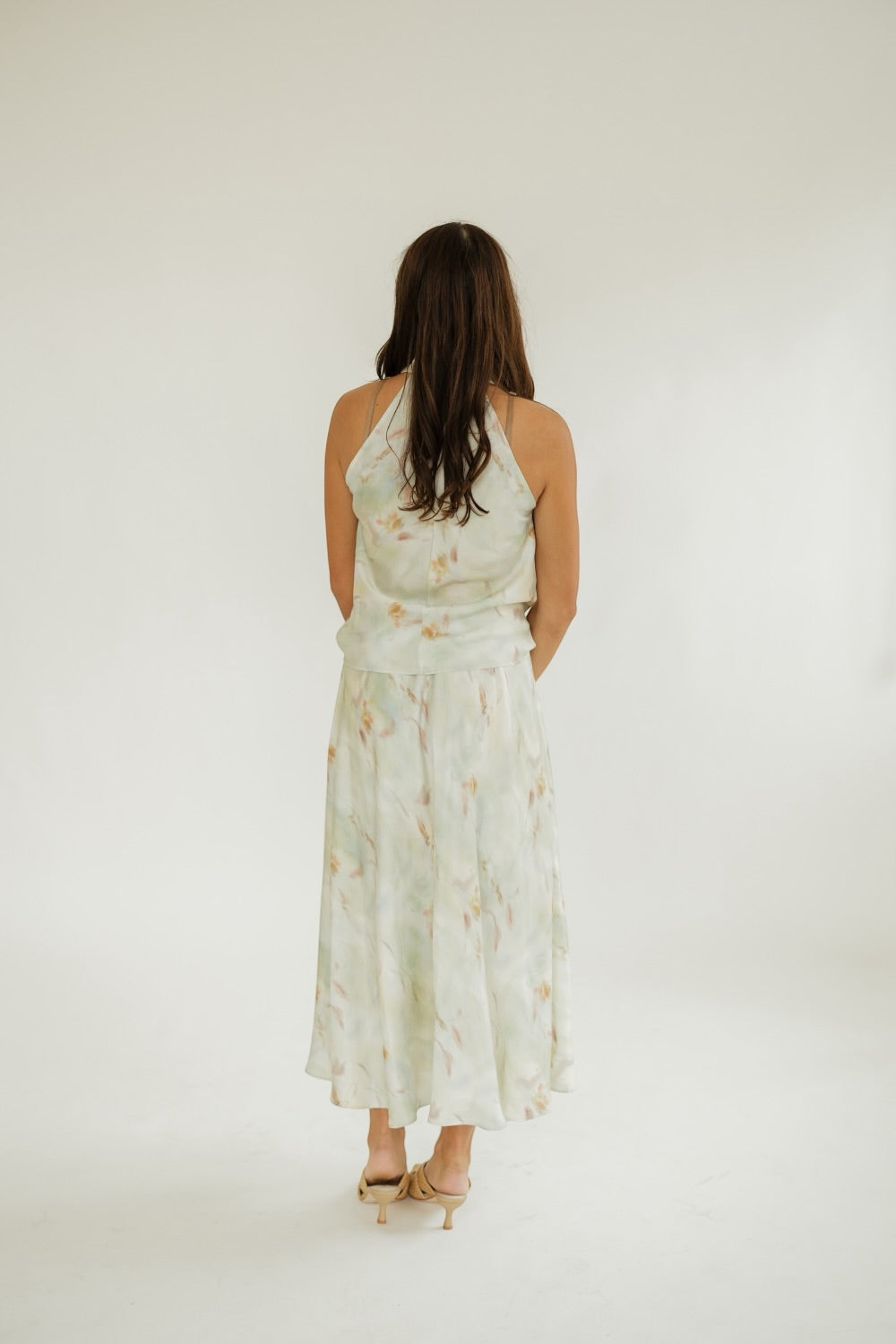 Barbara Satin Mint Midi Skirt