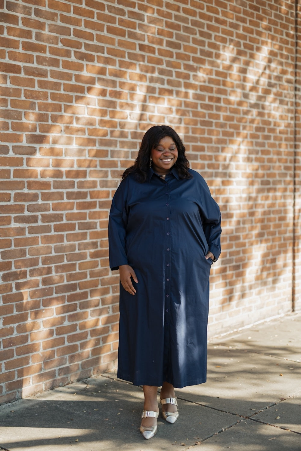 Regan Navy Button Down Maxi Dress (S-3XL)